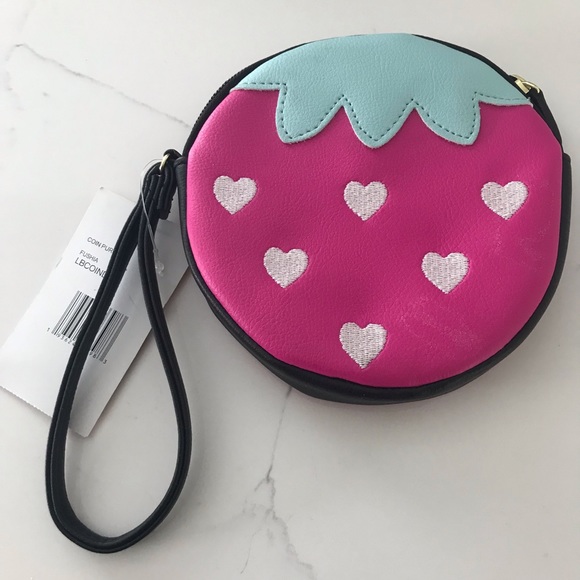 Betsey Johnson Handbags - Betsey Johnson Pink Strawberry Wristlet with White Heart Accents NO TAGS